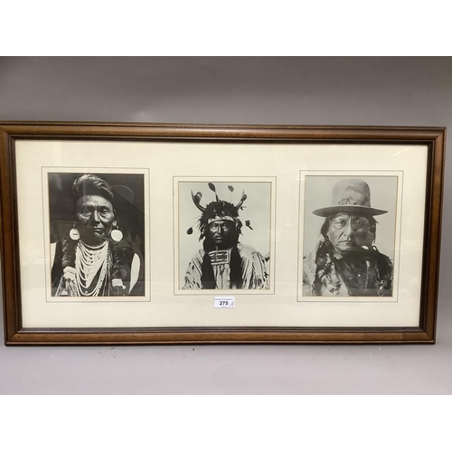 275 - Three framed sets of reproduction black and white photographs of Native Americans including Geronimo... 