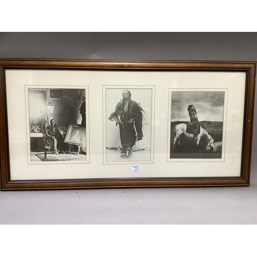 275 - Three framed sets of reproduction black and white photographs of Native Americans including Geronimo... 