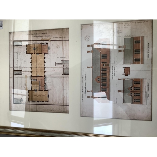 280 - Facsimile of architect drawings for Leeds School Board Chapeltown School, twin window mount, overall... 