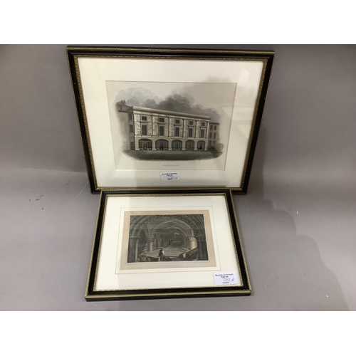 281 - Four hand tinted engravings of Leeds, Armley House, Court House, Leeds Library together with The Cry... 