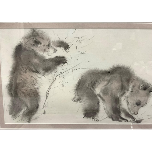 286 - Ralph Thompson, b.1931, brown bear cub studies, a pair, watercolour, attribution verso, 17cm by 28cm... 