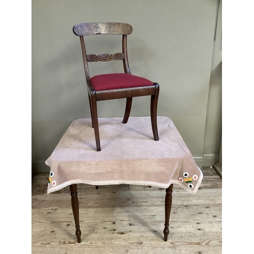 358 - A 19th century mahogany fold over card table, rectangular with rounded corners, the deep frieze with... 