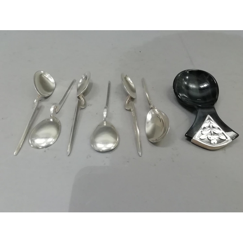 231 - A set of six modern silver spoons, Sheffield 1978 and a silver mounted caddy spoon