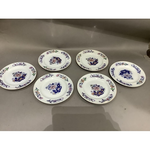 124 - A set of six Davenport ironstone china plates of floral decoration, with faults