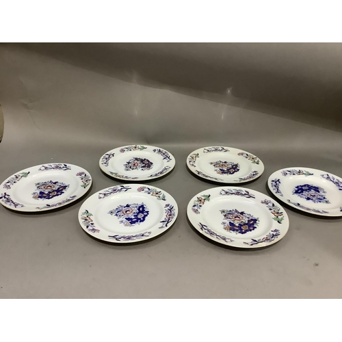 124 - A set of six Davenport ironstone china plates of floral decoration, with faults