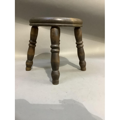 363 - A small beech stool, circular seat on turned legs, modern, 25cm diameter x 25cm high