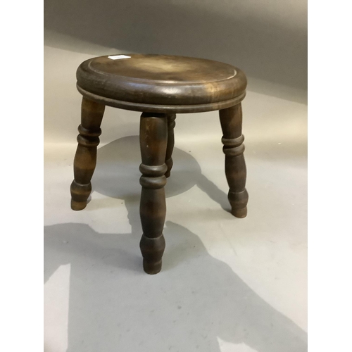 363 - A small beech stool, circular seat on turned legs, modern, 25cm diameter x 25cm high