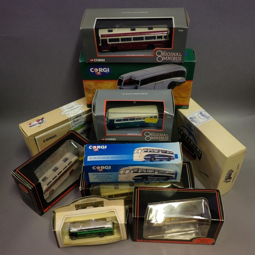 272 - Corgi Burlingham Seagull coach, three Corgi AEC Regal coaches, Exclusive First Editions National Rib... 