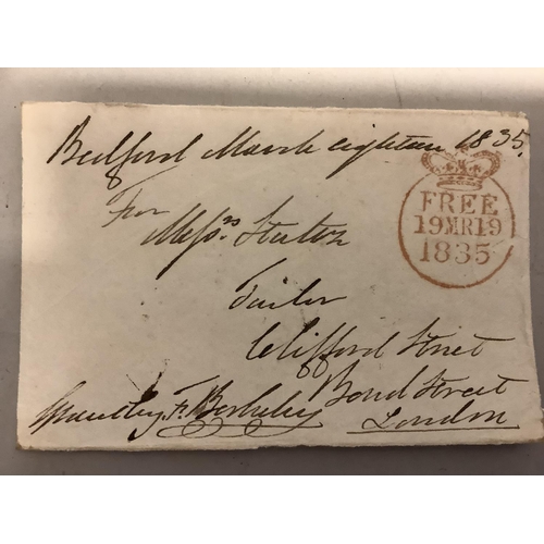 399 - A Gloucester West Free Frank 1835, cut from a letter from Bedford, England dated 18th March 1835 fro... 