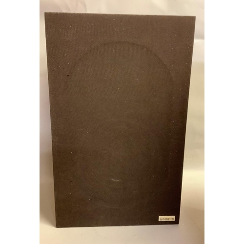 57 - A pair of Audiomaster speakers, boxed, with guarantee card, wooden finish with brown cloth covers