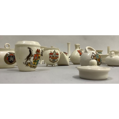 354 - W. H. Goss porcelain models, various with crests including Princess Victoria's first shoe with Isle ... 