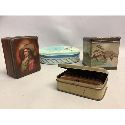 11 - An early 20th century printed tin tea caddy decorated with views of Mount Fuji, 11.5cm square x 12.5... 