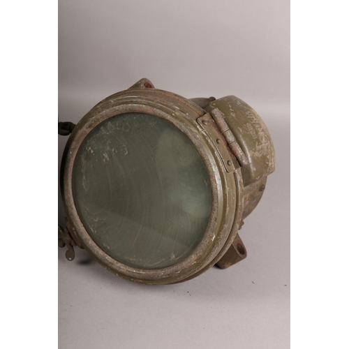 144 - A pair of Miller military transport acetylene headlights with ordnance benchmark, together with a Lu... 