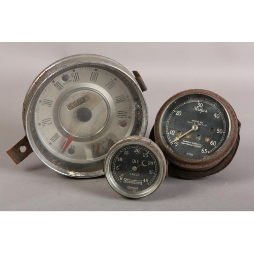 165 - A pre-war North and Sons Watford 60, bevelled glass magnetic drive speedometer along with a Smiths M... 