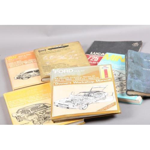 169 - Four Haynes workshop manuals for VW Type 3, Ford Capri, Ford Cortina and Austin Mini, along with two... 