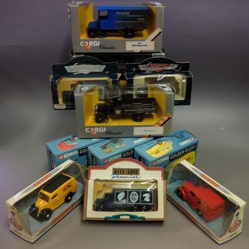 276 - Three Corgi Golden Oldies vans including Morris Shell and Bedford Kodak, three Corgi Classics vans i... 