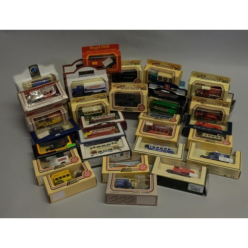 296 - A large quantity of Days Gone die cast models, including buses, lorries, trucks and horse-drawn vehi... 