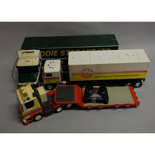 299 - Three large model trucks, including a radio controlled Eddie Stobart HGV, a NYLINT Corp Mac Tools Ju... 