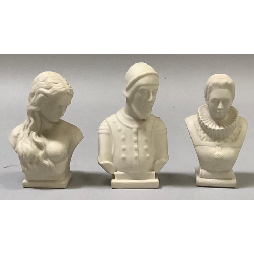 335 - Three W. H. Goss parian busts of Lady Godiva 10.5cm high; Ann Hathaway 10cm high, Peeping Tom of Cov... 