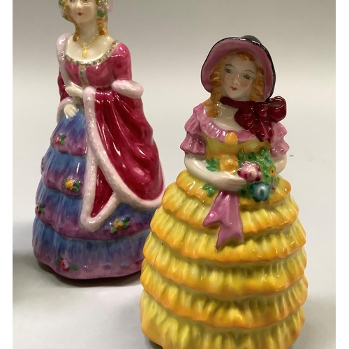 351 - A W. H. Goss porcelain figures The Bridesmaid, in yellow with pink trim, Rd. no. 769525, 14cm high, ... 