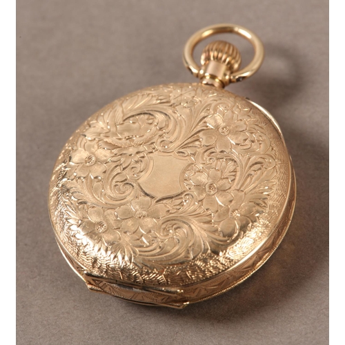 439 - AN EDWARD VII FOB WATCH in a 12ct gold open faced case, Swiss keyless jewelled lever movement, white... 