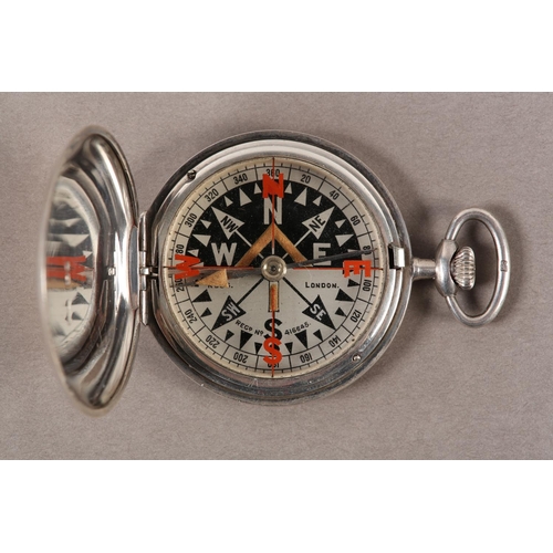 440 - A GEORGE V POCKET COMPASS by Ross London in a silver hunter case, silvered dial with black Arabic nu... 