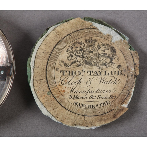 441 - A WILLIAM IV SILVER PAIR CASE POCKET WATCH by Tho's Taylor Manchester, English lever movement no. 19... 