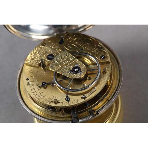 441 - A WILLIAM IV SILVER PAIR CASE POCKET WATCH by Tho's Taylor Manchester, English lever movement no. 19... 