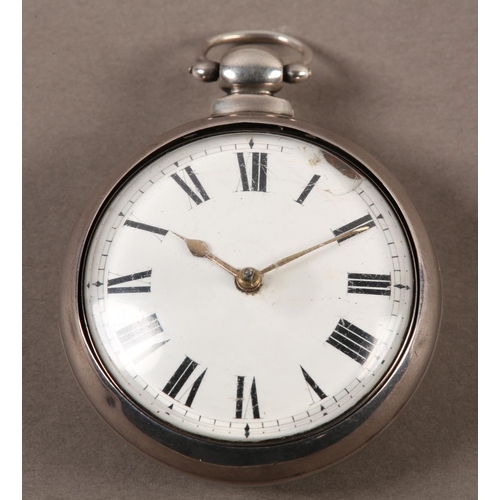 446 - A GEORGE IV SILVER PAIR CASED VERGE POCKET WATCH by WM Raven Sheffield, the fusee pinion escapement ... 