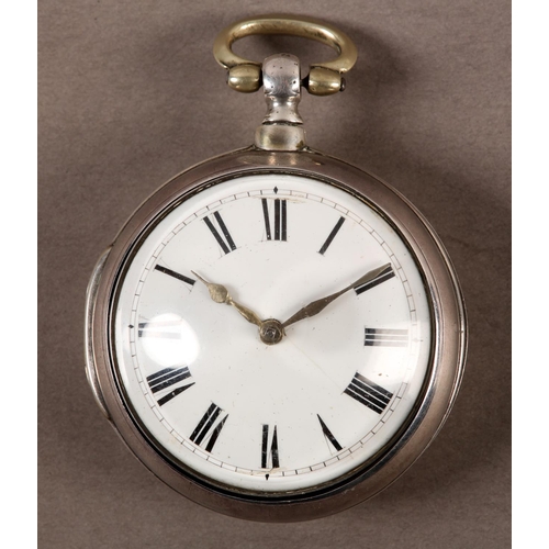 447 - A GEORGE III SILVER PAIR CASED VERGE POCKET WATCH by Brownhill 773 Leeds, fusee pinion, pinion escap... 