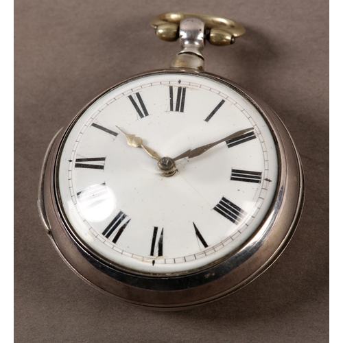 447 - A GEORGE III SILVER PAIR CASED VERGE POCKET WATCH by Brownhill 773 Leeds, fusee pinion, pinion escap... 