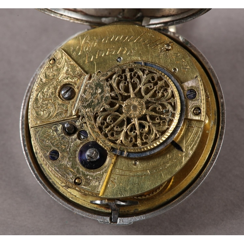 447 - A GEORGE III SILVER PAIR CASED VERGE POCKET WATCH by Brownhill 773 Leeds, fusee pinion, pinion escap... 