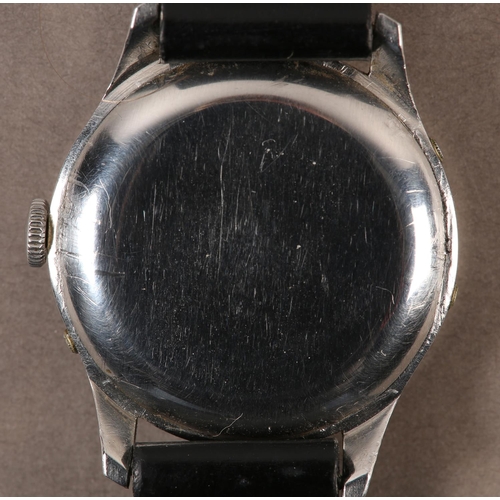 428 - A NIVIA GENTLEMAN'S DAY, DATE, MONTH AND MOON PHASE WRISTWATCH c.1945, in stainless steel case no. 9... 