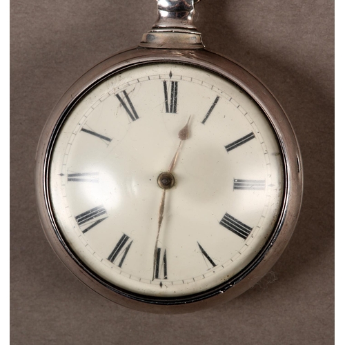 450 - A GEORGE IV VERGE PINION POCKET WATCH, by Geo Addinelle of Selby in a silver paired case, fusee move... 