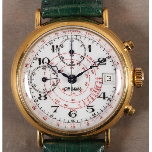 419 - A GILL MAHE GENTLEMAN'S MANUAL DATE CHRONOGRPH WRISTWATCH in rolled gold balloon case, frosted gilt ... 