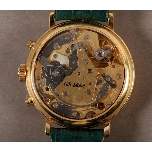 419 - A GILL MAHE GENTLEMAN'S MANUAL DATE CHRONOGRPH WRISTWATCH in rolled gold balloon case, frosted gilt ... 