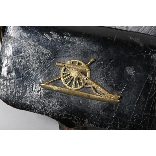 46 - AN EARLY 20TH CENTURY ROYAL ARTILLERY SHOULDER BELT with officer pouch all in black leather, the pou... 