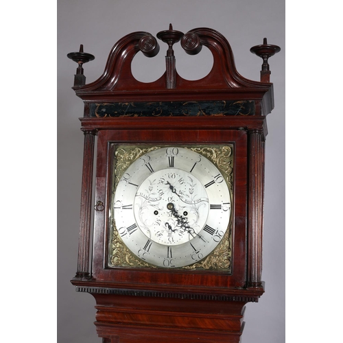 90 - A LATE 18TH CENTURY CUBAN MAHOGANY LONGCASE CLOCK by Hampson of Bolton c.1780, the hood having a swa... 