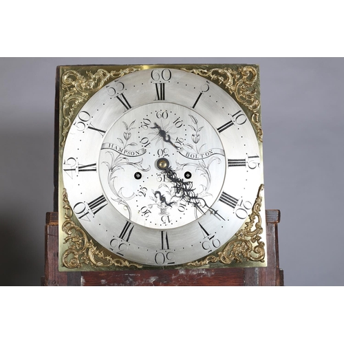 90 - A LATE 18TH CENTURY CUBAN MAHOGANY LONGCASE CLOCK by Hampson of Bolton c.1780, the hood having a swa... 