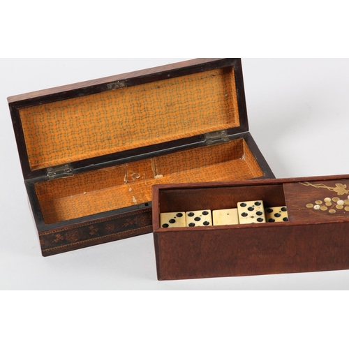 51 - A VICTORIAN ROSEWOOD TUNBRIDGE WARE GAME BOX, the lid inlaid for cribbage around a central panel of ... 