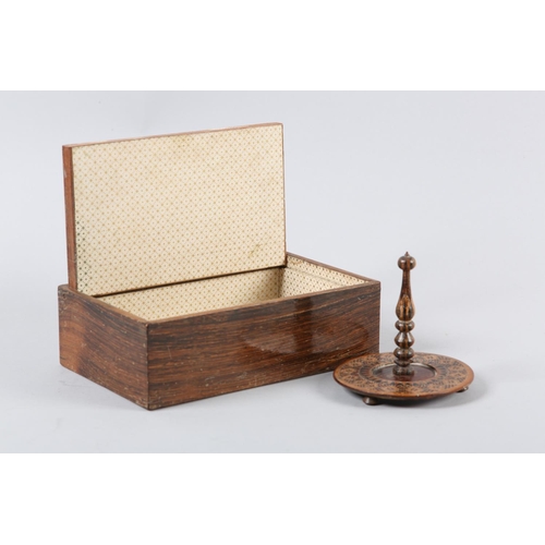 53 - A VICTORIAN ROSEWOOD TUNBRIDGE WARE BOX, rectangular, the lid inlaid with perspective cube panel wit... 