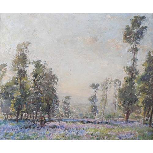 457 - ARR HERBERT F ROYLE (1870-1958), The Bluebell Woods, gathering kindling, oil on canvas, signed to lo... 