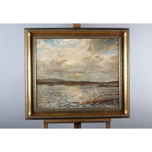 458 - ARR HERBERT F ROYLE (1870-1958), Loch Leosavay, North Harris, rain cloud gathering, oil on board, si... 