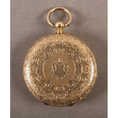 445 - A LATE 19TH CENTURY POCKET WATCH in 18ct gold open faced case by Mathey Geneve, cylinder movement, w... 