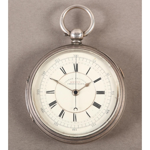 432 - A VICTORIAN OPEN FACED CENTRE SECONDS CHRONOGRAPH by E Wise Manchester in silver no. 22560, London 1... 