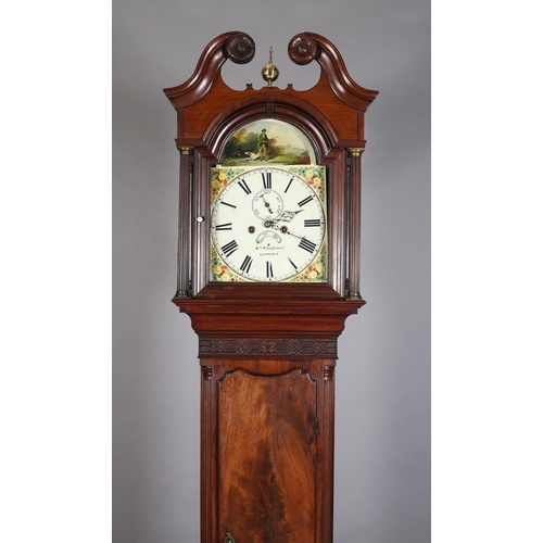 92 - AN EARLY 19TH CENTURY MAHOGANY LONGCASE CLOCK, by WM Chapman of Lincoln, having a 30cm arched dial s... 