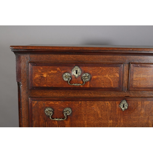 565 - AN 18TH CENTURY OAK AND MAHOGANY BANDED CHEST ON CHEST, having two short over three graduated drawer... 