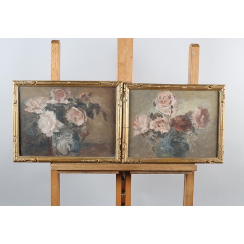 460 - EARLY TO MID 20TH CENTURY BRITISH SCHOOL, Still Life of roses held in a vase, a pair, oil on board, ... 