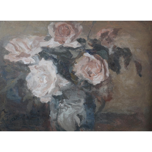 460 - EARLY TO MID 20TH CENTURY BRITISH SCHOOL, Still Life of roses held in a vase, a pair, oil on board, ... 