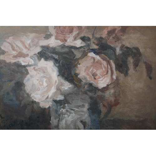 460 - EARLY TO MID 20TH CENTURY BRITISH SCHOOL, Still Life of roses held in a vase, a pair, oil on board, ... 